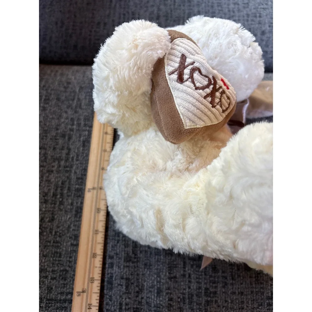 Walmart Valentine Puppy Plush Cream Brown XO Heart Ribbon Dog 10